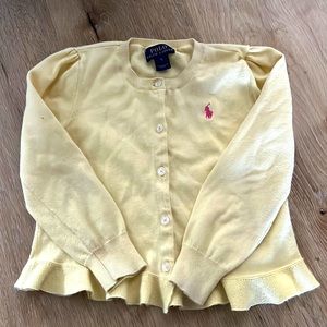 POLO Ralph Lauren Sz 5 girls Pastel Yellow Ruffle Button cardigan Sweater